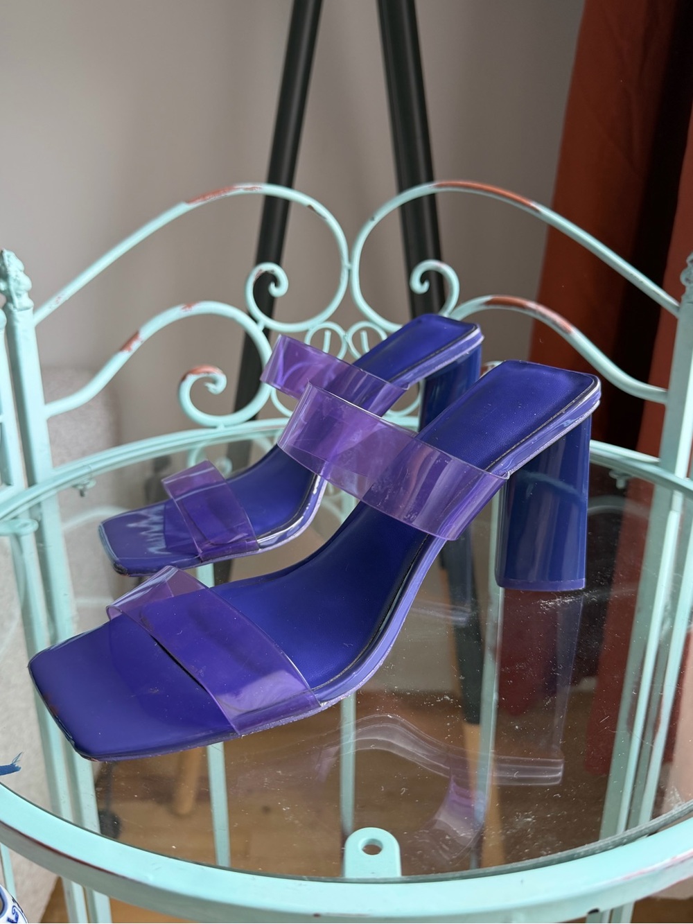 Call It Spring Purple Clear-Strap Block Heel
